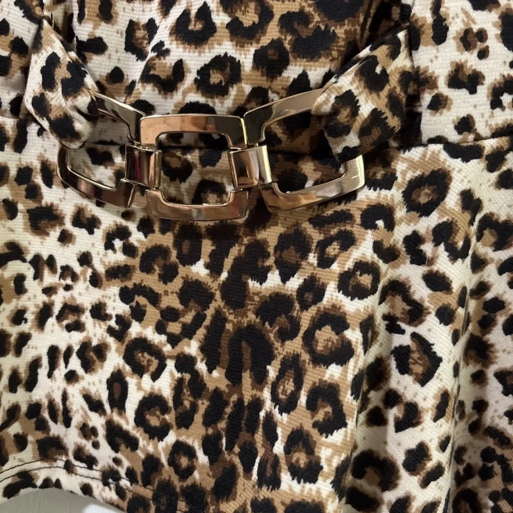 VTG Cheetah Leopard Animal Print Top‎ Size M Peplum Flared Waist Blouse Sexy Y2K